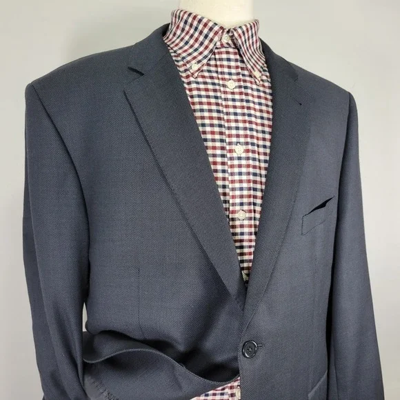 JOS A BANK Men's Sport Coat Blazer Two Button Navy‎ Blue Birds Eye Wool 48R